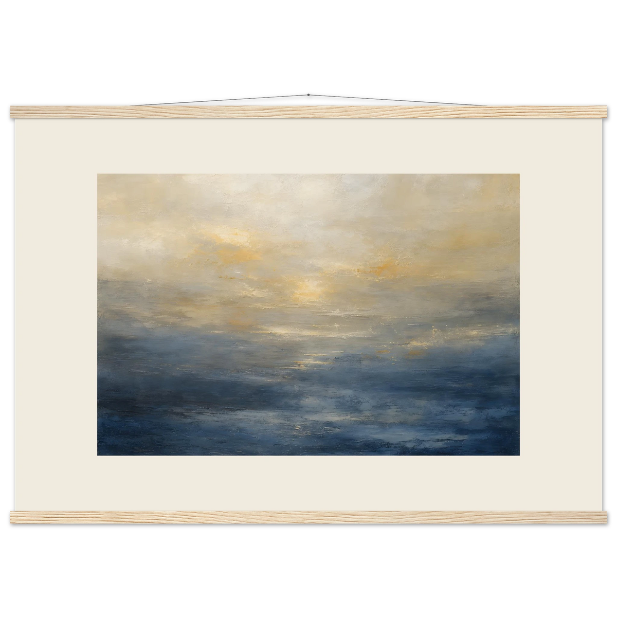 Golden Sea Mist, sea and coastal landscape. Archival fine art poster shown framed.