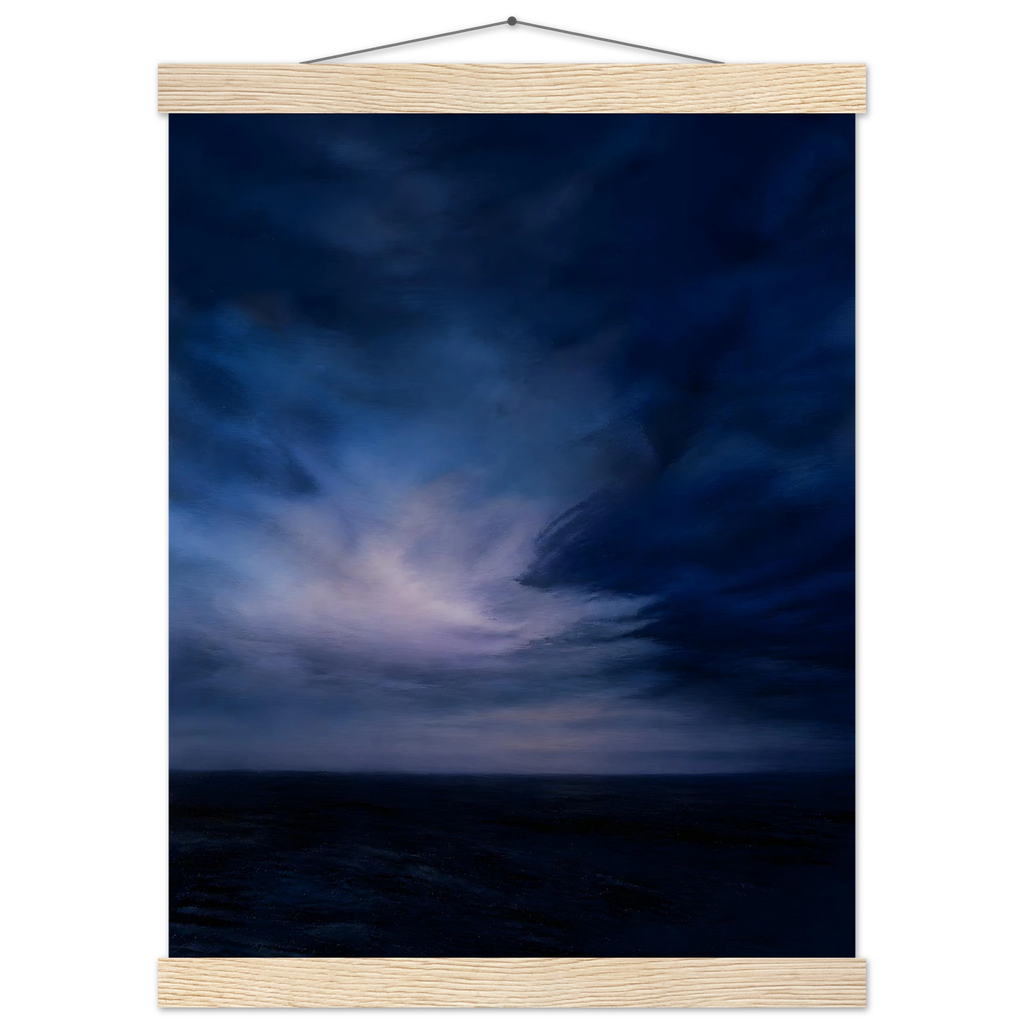Blue Hour Field: night, horizon and deep blue. Fine art poster.