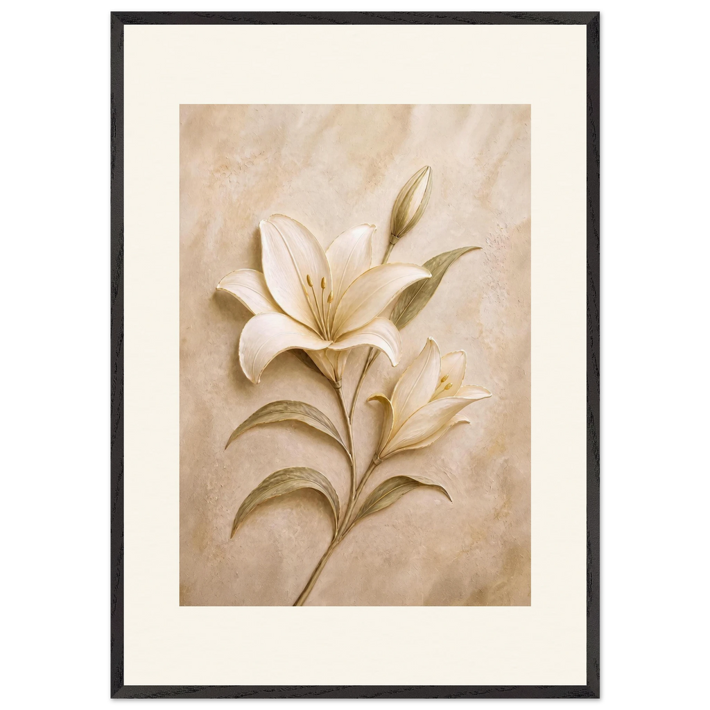 Alabaster Lily: flowers and botanical. Framed fine art print, alternate frame and size.