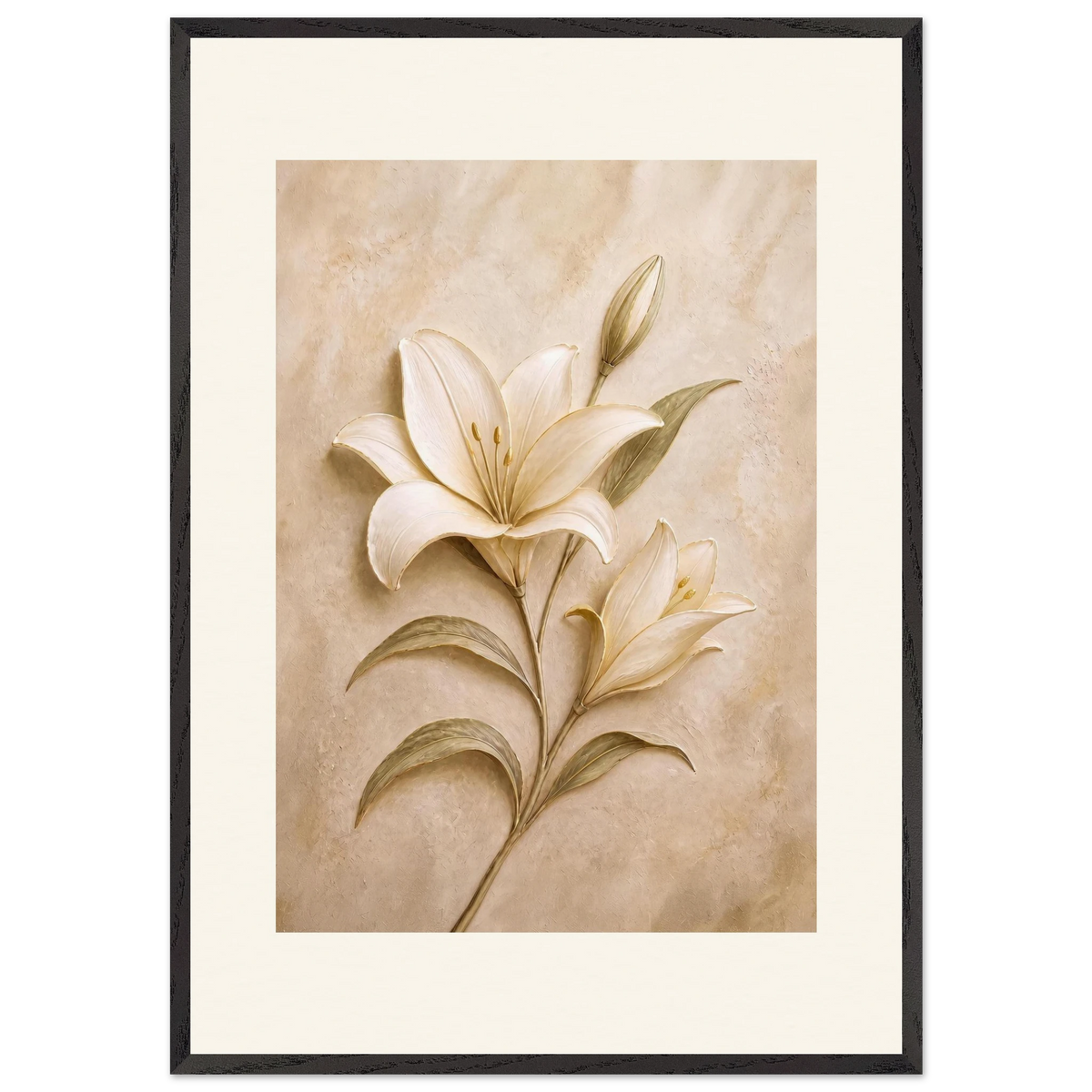Alabaster Lily: flowers and botanical. Framed fine art print, alternate frame and size.