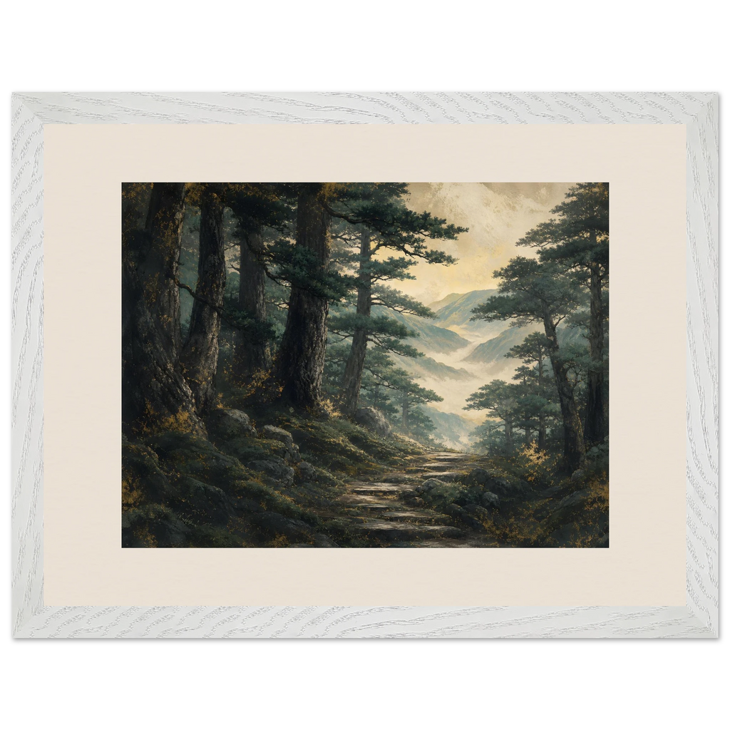 Cypress Passage, japanese art and japandi. Archival framed fine art print shown framed.