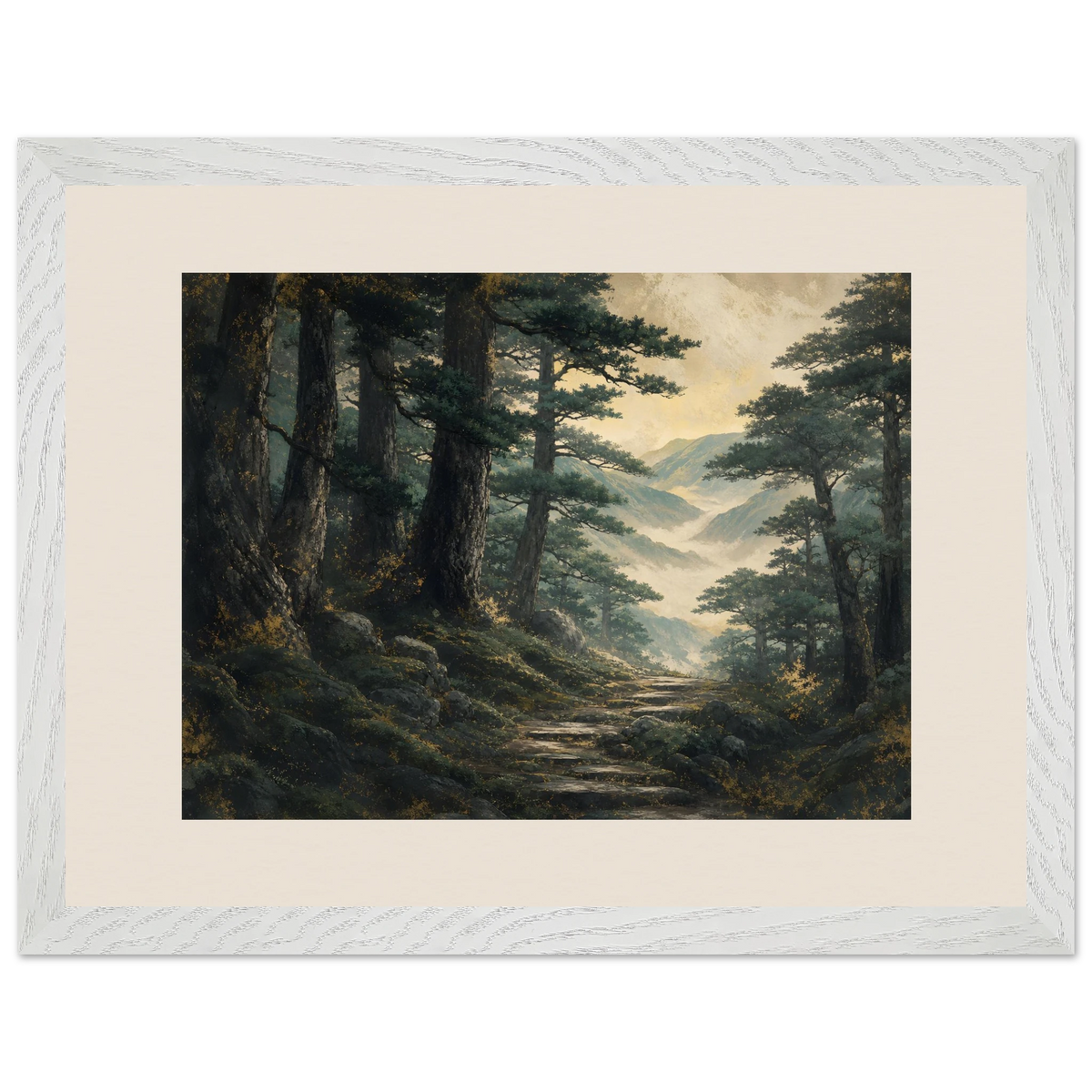 Cypress Passage, japanese art and japandi. Archival framed fine art print shown framed.