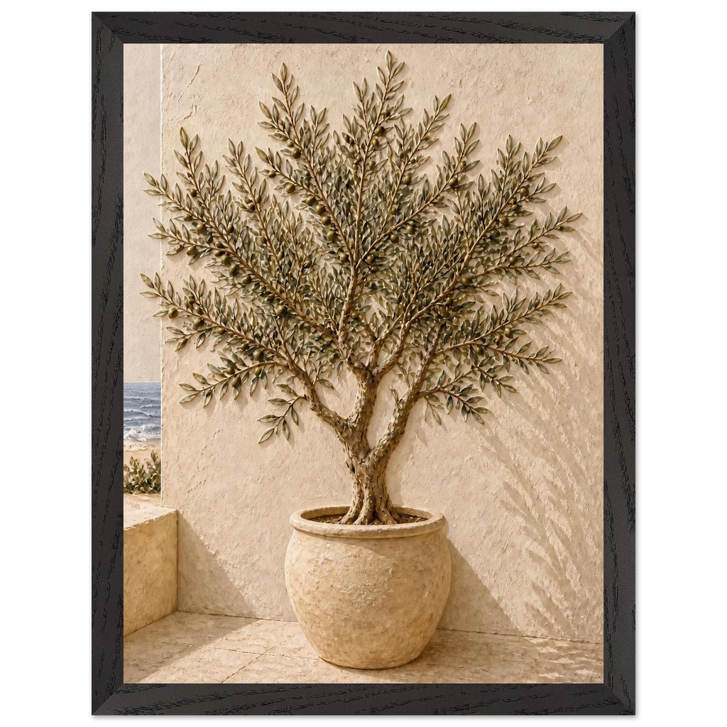 Olive Terrace: landscape and sun. Museum-quality framed fine art print.