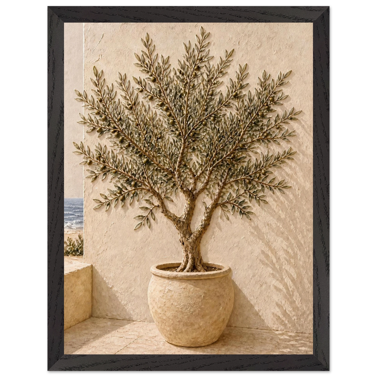 Olive Terrace: landscape and sun. Museum-quality framed fine art print.