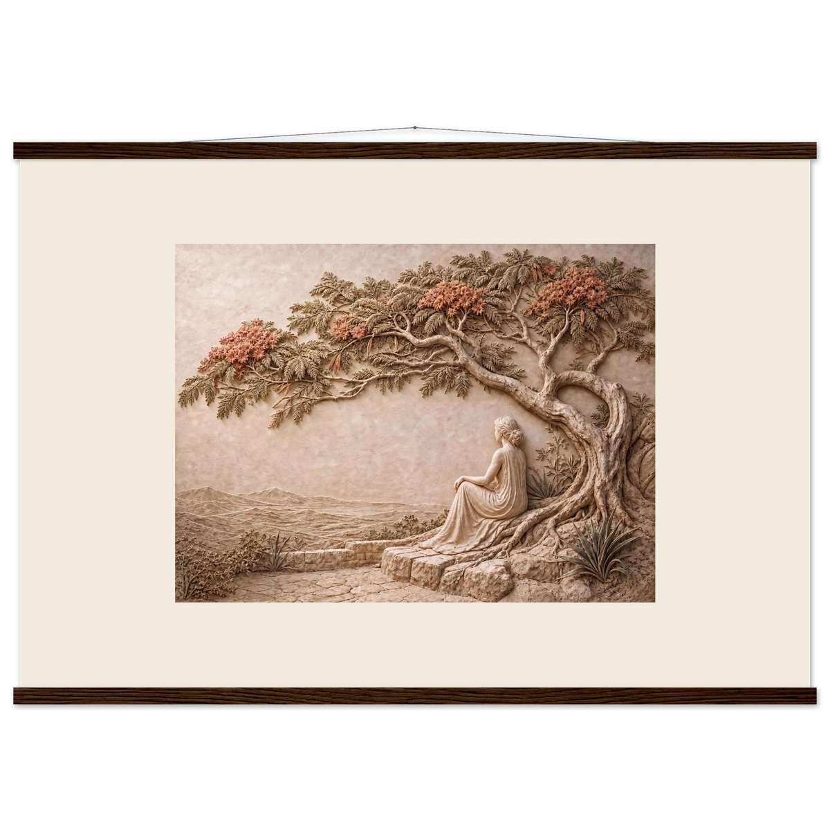 Under the Blossoms, petra and flora. Archival fine art poster shown framed.