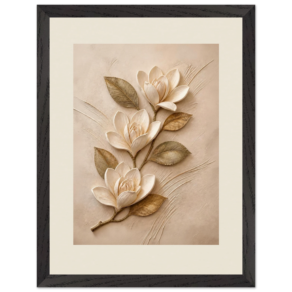 Magnolia Ascent: flowers and botanical. Framed fine art print.