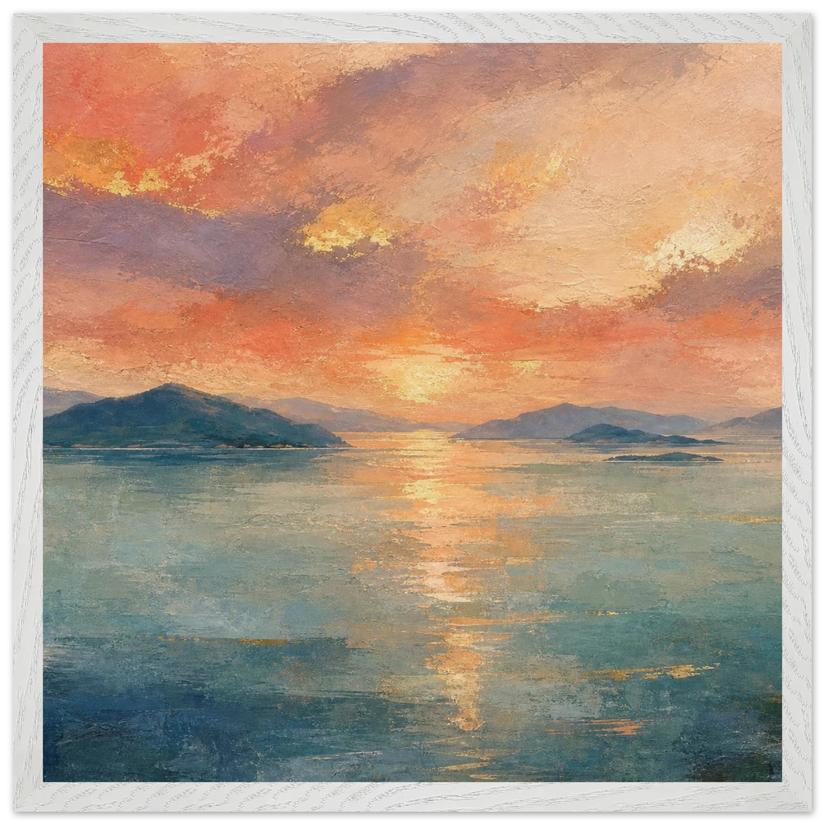 Setouchi Peach Dawn: riviera and japandi. Framed fine art print by The Light Stays.