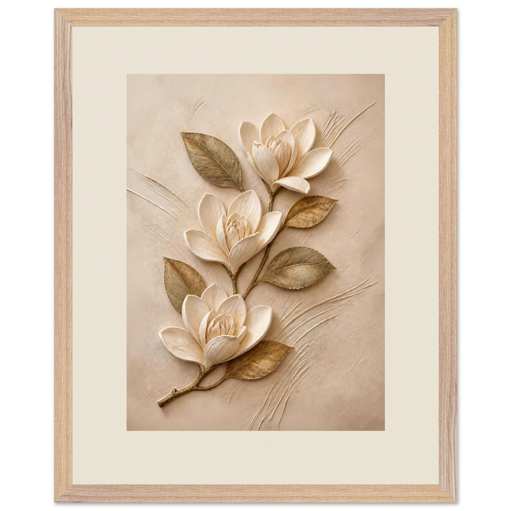 Magnolia Ascent: flowers and botanical. Framed fine art print, alternate frame and size.