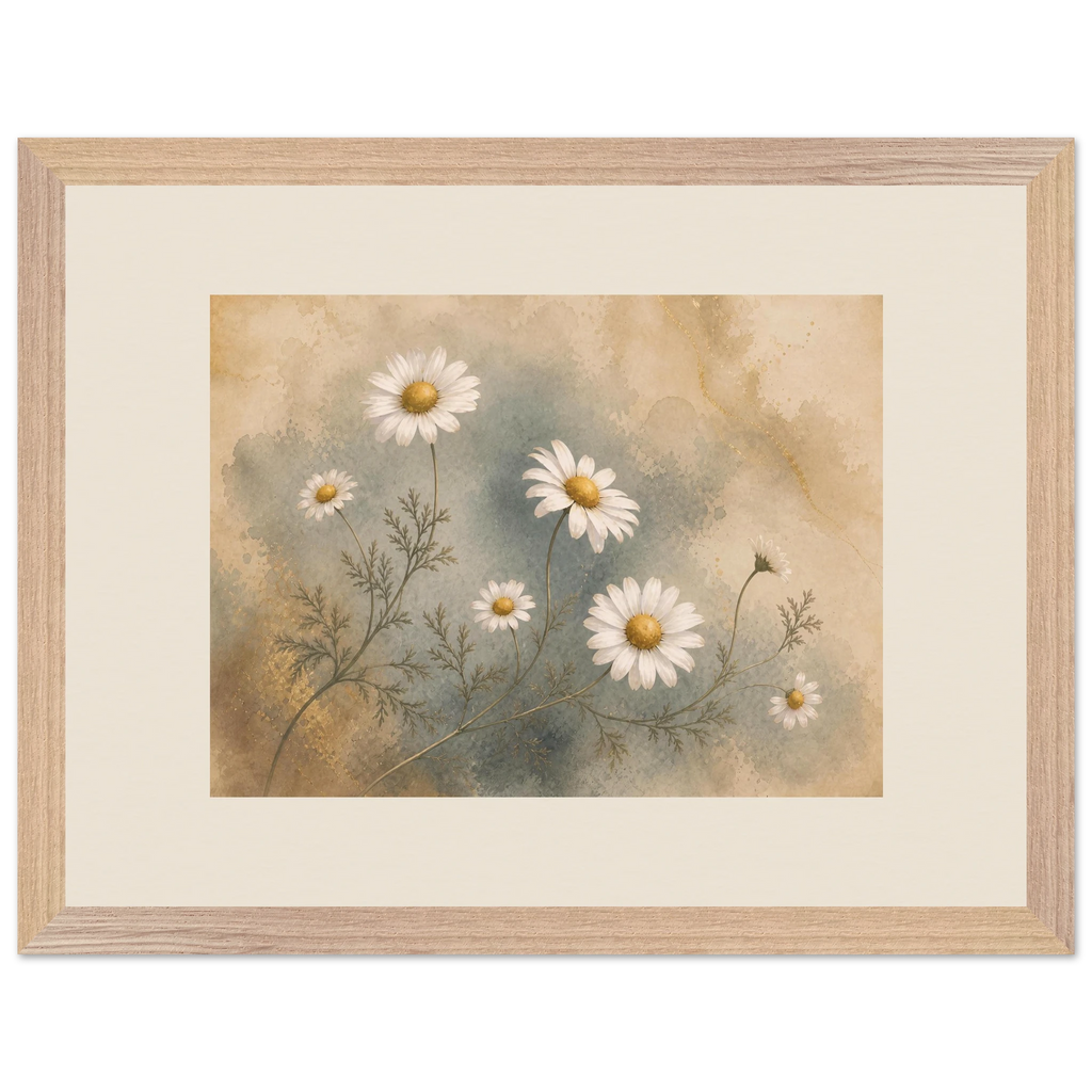 Chamomile Hours, flowers and botanical. Archival framed fine art print shown framed.