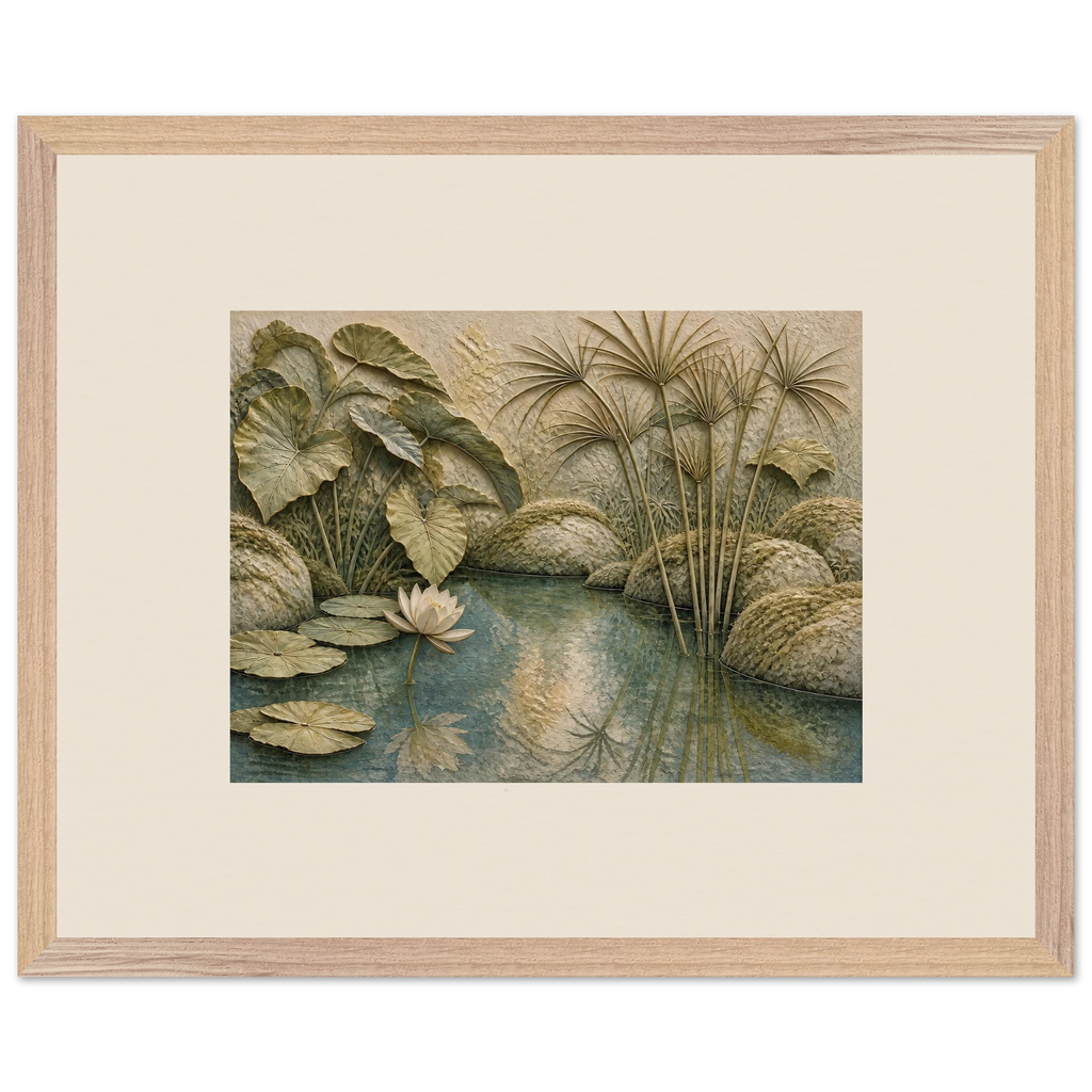 Papyrus Pond: lake, papyrus and serene greens. Museum-quality framed fine art print.