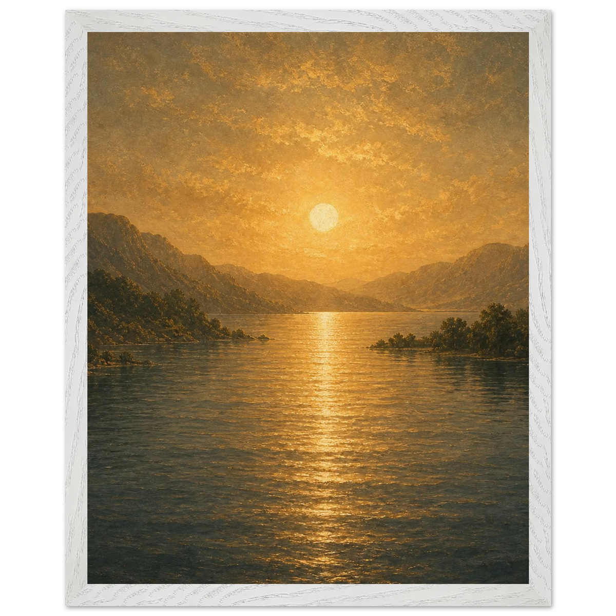 Golden Reflection: lake, sunset and mountains. Framed fine art print by The Light Stays.