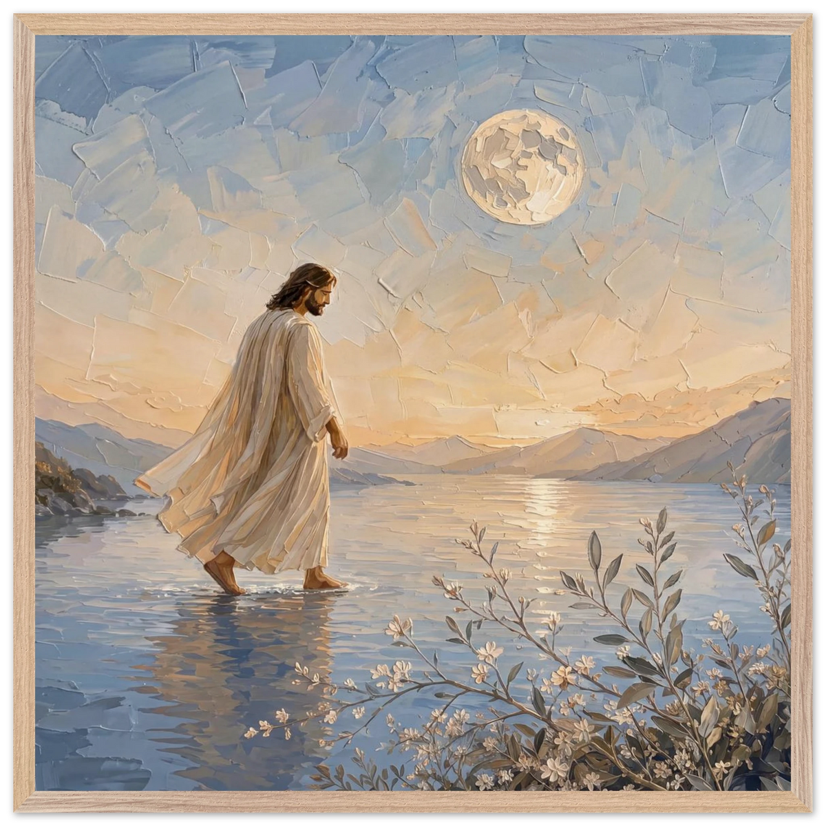 Upon the Waters: jesus, moon and night. Framed fine art print by The Light Stays.