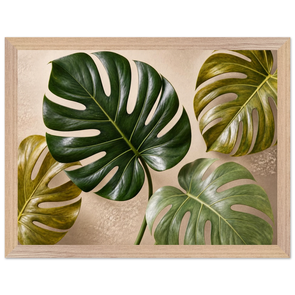 Four Greens: leaves, vivid green and impasto. Museum-quality framed fine art print.