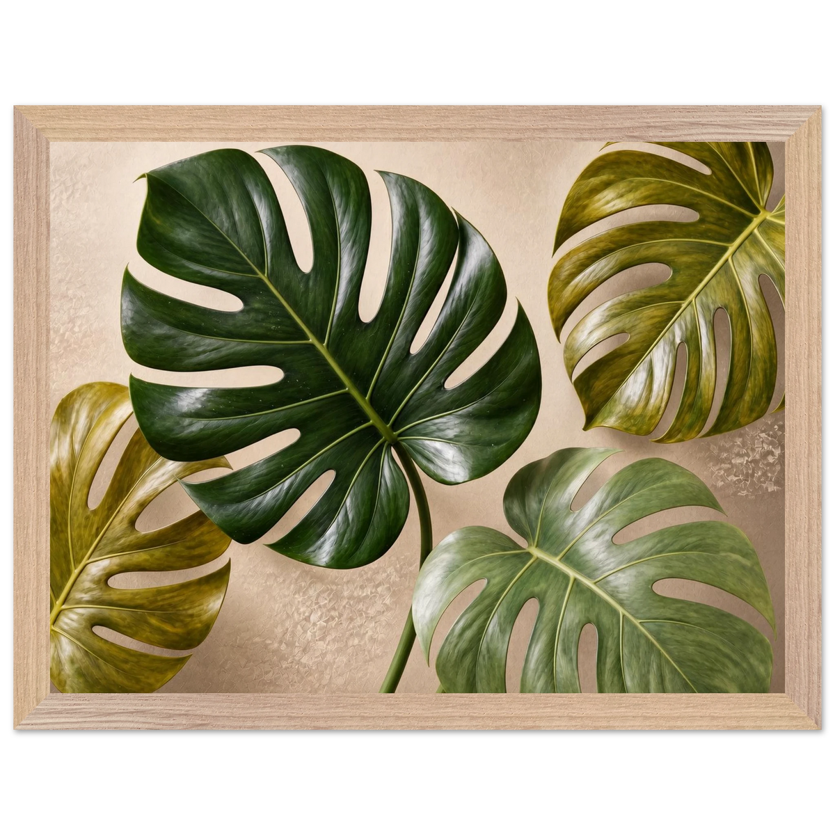 Four Greens: leaves, vivid green and impasto. Museum-quality framed fine art print.