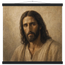 Pôster Kind Eyes com suporte de madeira, retrato sereno de Jesus em luz quente