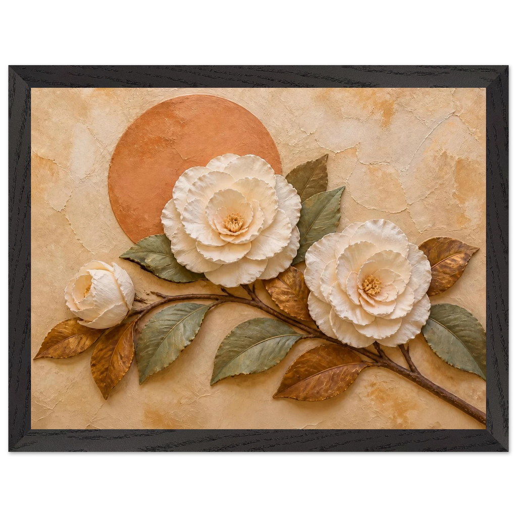 Camellia Eclipse: flowers and botanical. Framed fine art print, alternate frame and size.