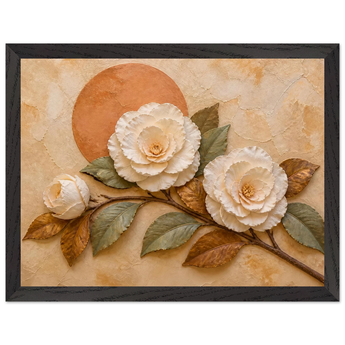 Camellia Eclipse: flowers and botanical. Framed fine art print, alternate frame and size.