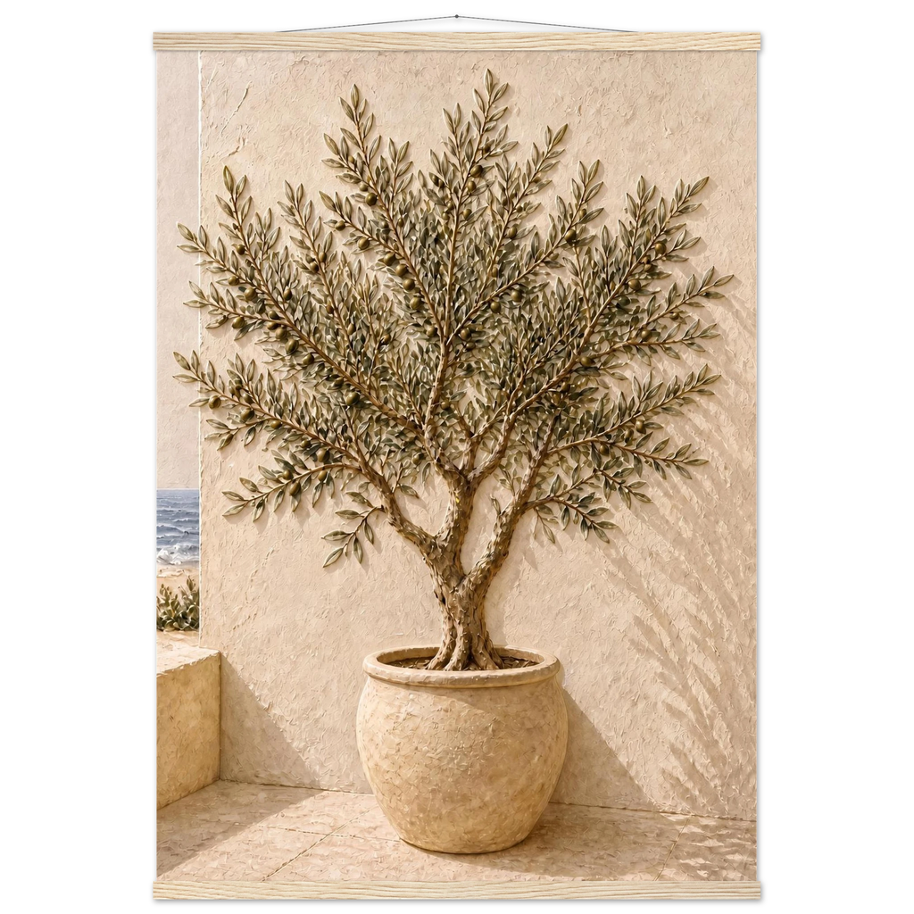 Olive Terrace: landscape and sun. Fine art poster, alternate frame and size.