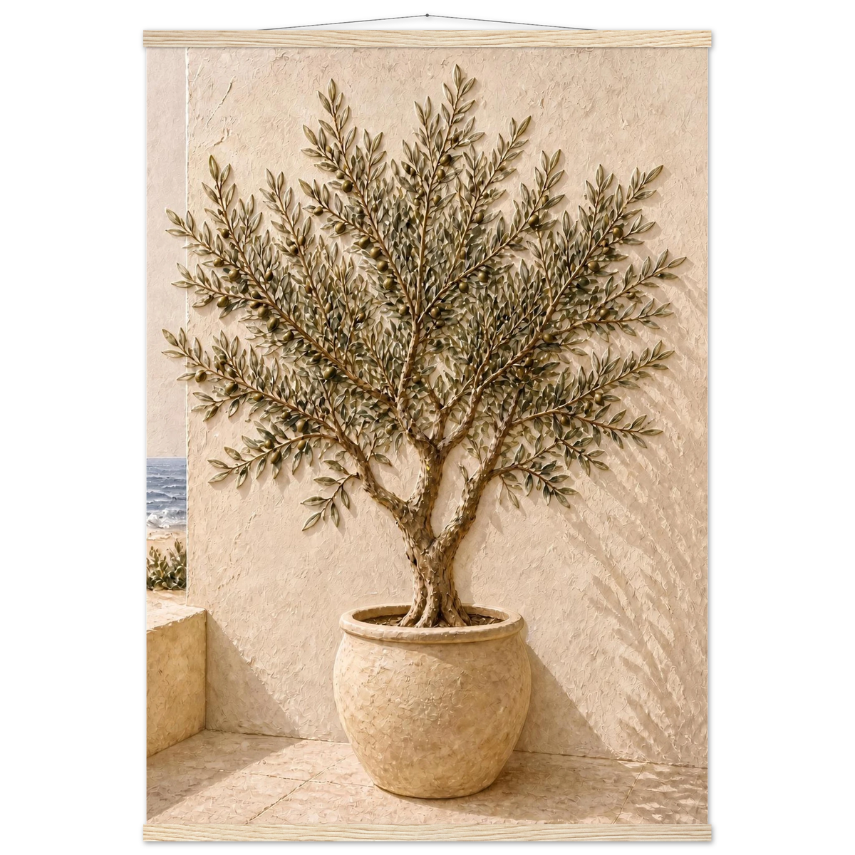 Olive Terrace: landscape and sun. Fine art poster, alternate frame and size.