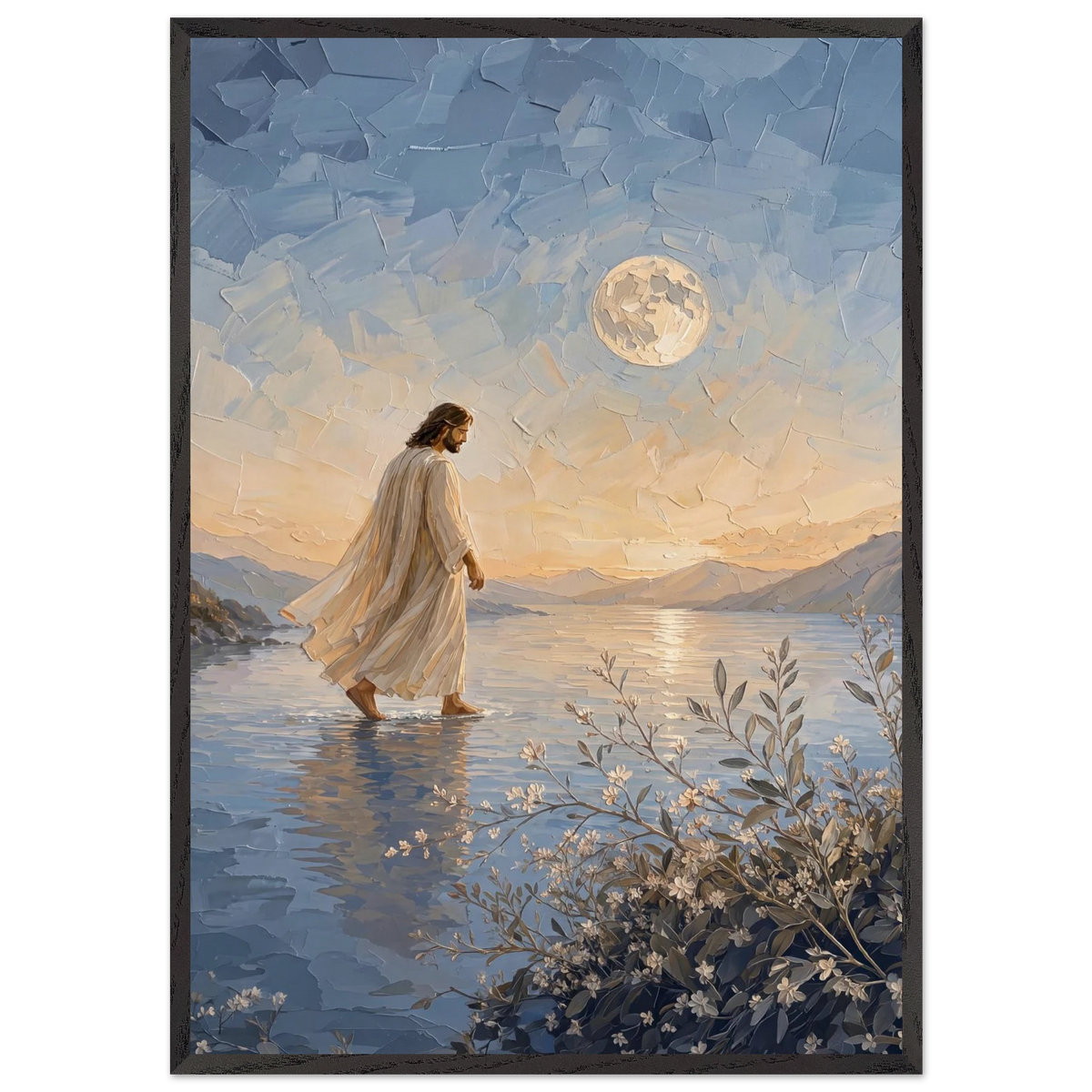 Upon the Waters: jesus, moon and night. Framed fine art print by The Light Stays.