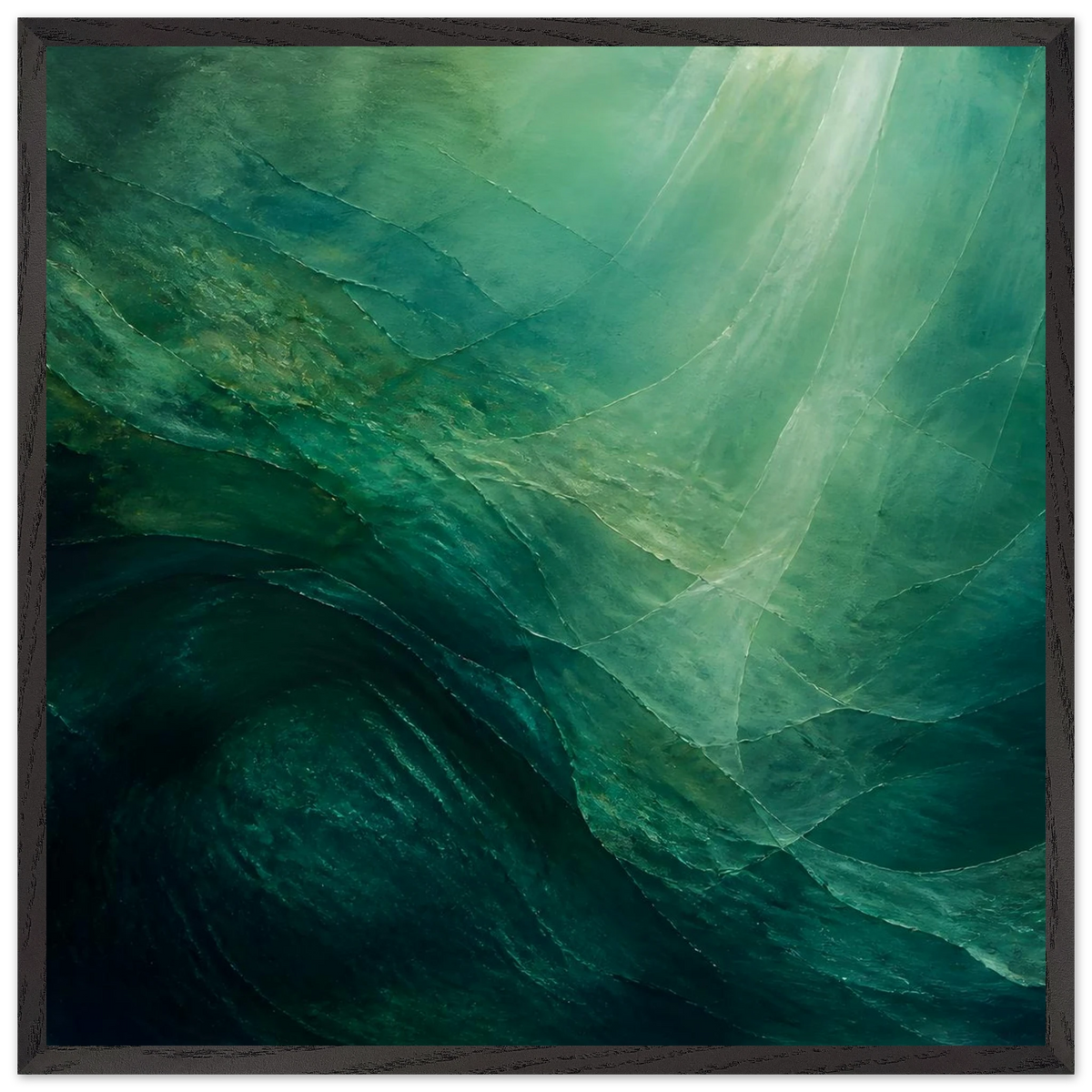 Jade Undertow: ocean, marine abstract and mineral green. Framed fine art print by The Light Stays.