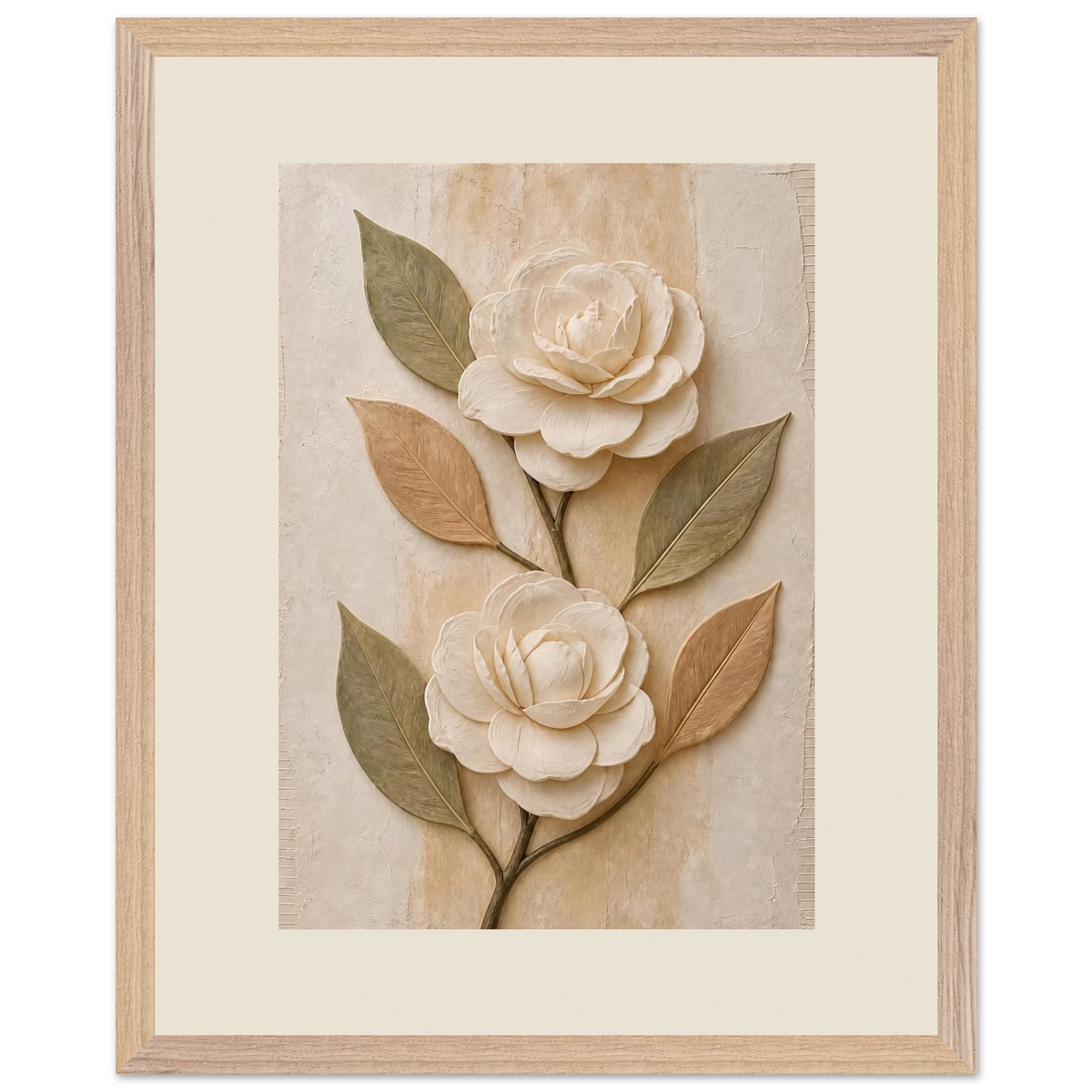 Carved Camellia: flowers and botanical. Museum-quality framed fine art print.