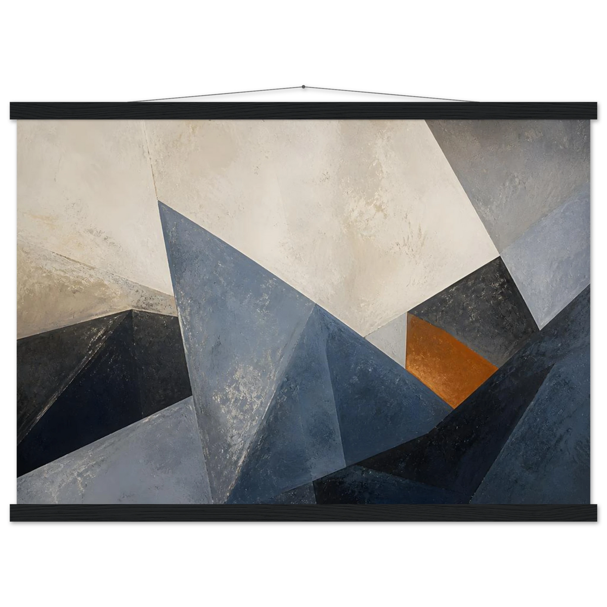 Slate Folds: abstract, mineral blue and texture. Fine art poster with wooden hanger by The Light Stays.