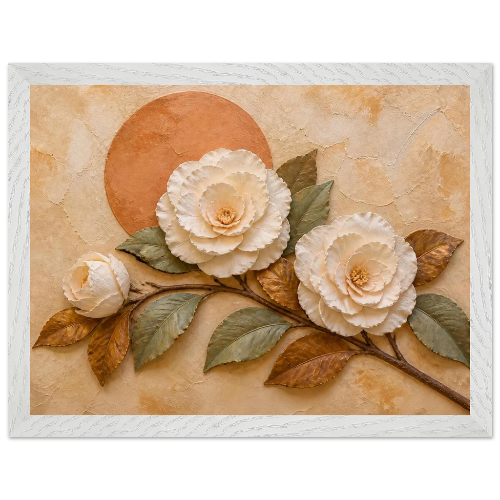 Camellia Eclipse: flowers and botanical. Framed fine art print, alternate frame and size.