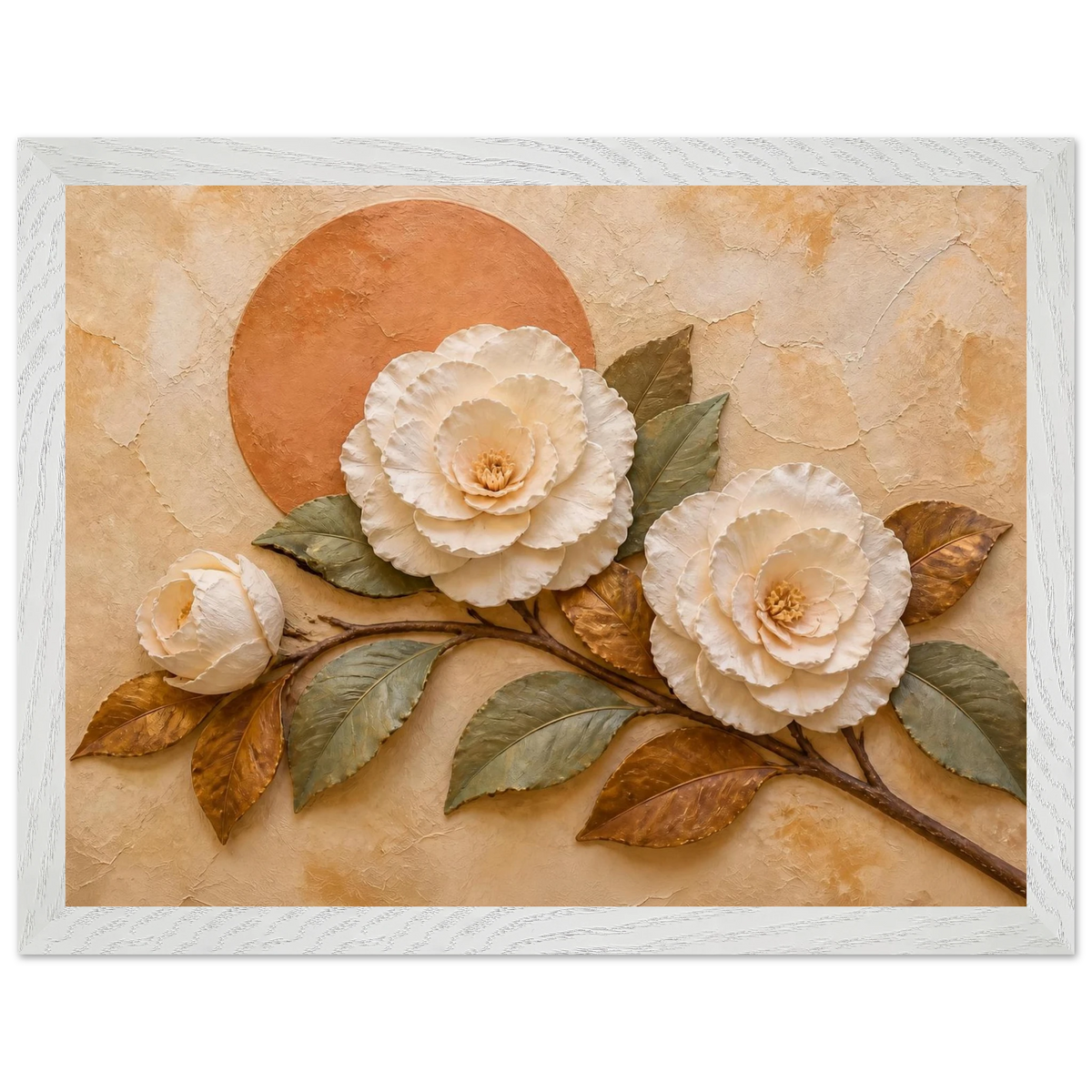 Camellia Eclipse: flowers and botanical. Framed fine art print, alternate frame and size.