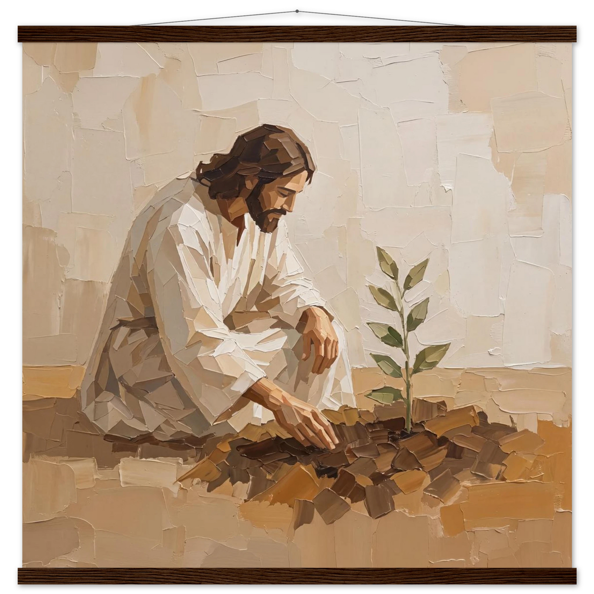 First Seeds: jesus, faith and botanical. Fine art poster with wooden hanger by The Light Stays.