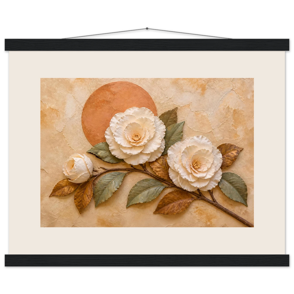 Camellia Eclipse: flowers and botanical. Fine art poster, alternate frame and size.