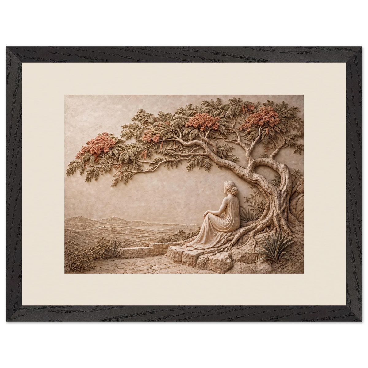 Under the Blossoms: impasto, figure and blossoming canopy. Framed fine art print.