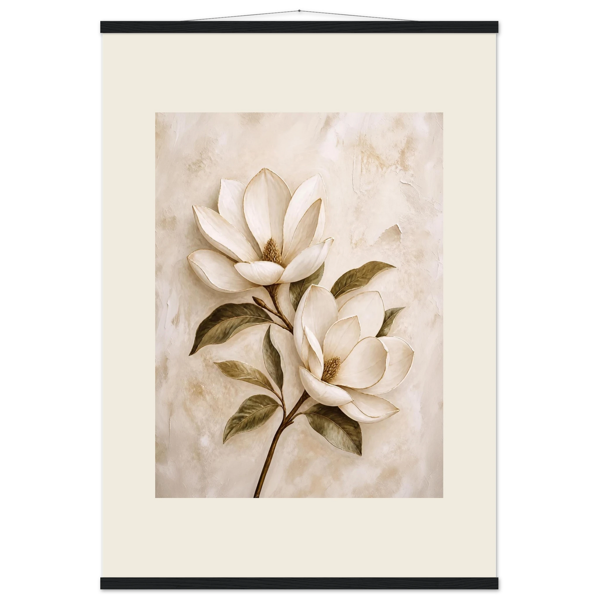 Gilded Magnolia, flowers and botanical. Archival fine art poster shown framed.