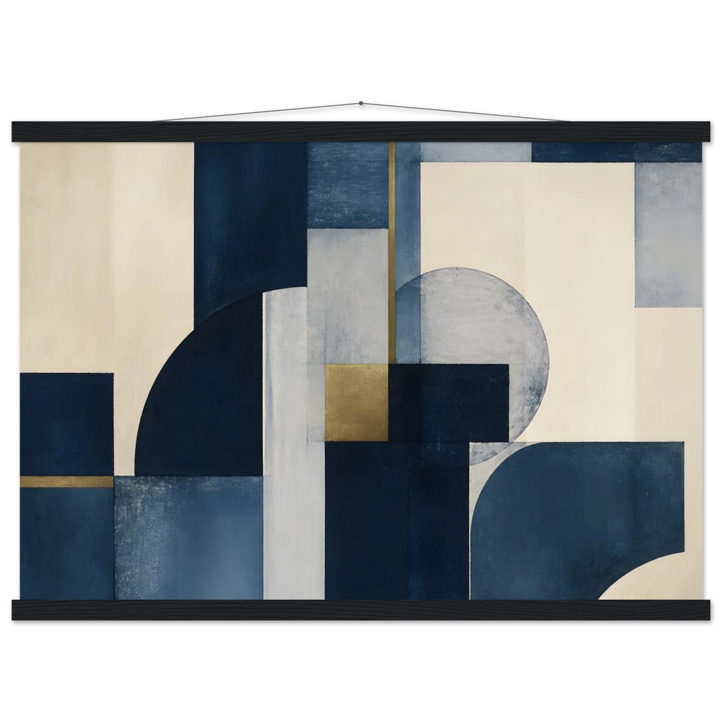 Blue Architecture: geometric abstract, blue and cream. Museum-quality fine art poster.