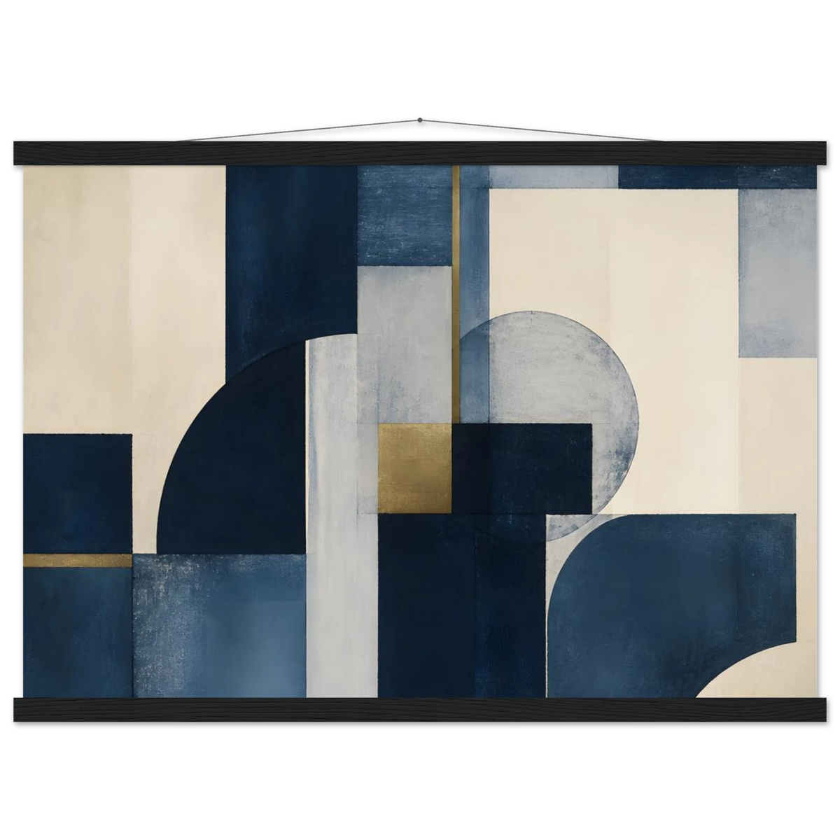 Blue Architecture: geometric abstract, blue and cream. Museum-quality fine art poster.