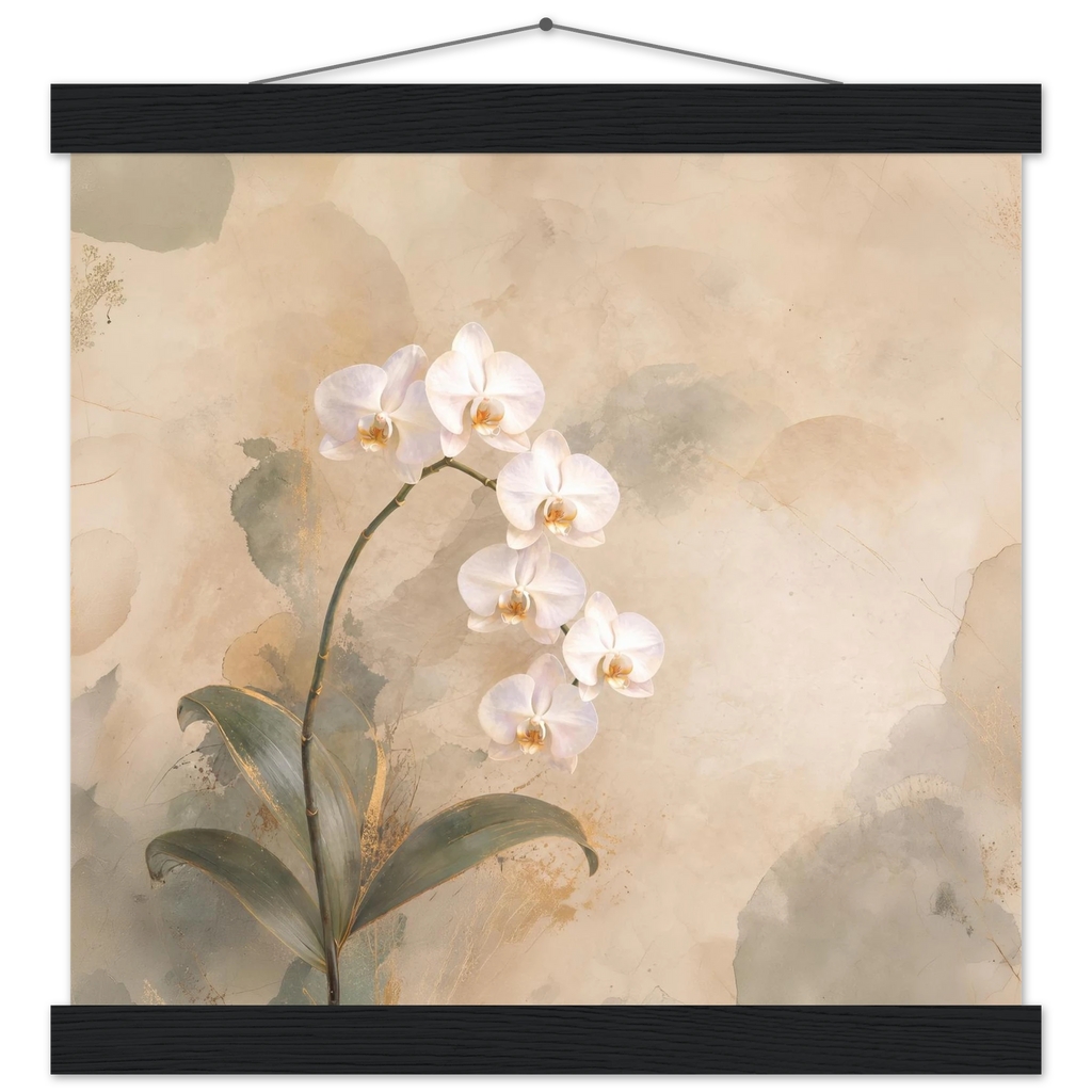 Orquídea Acesa, pôster floral com suporte de madeira da The Light Stays.