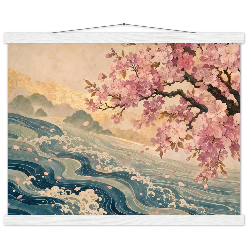 Onda e Florada, pôster floral com suporte de madeira da The Light Stays.