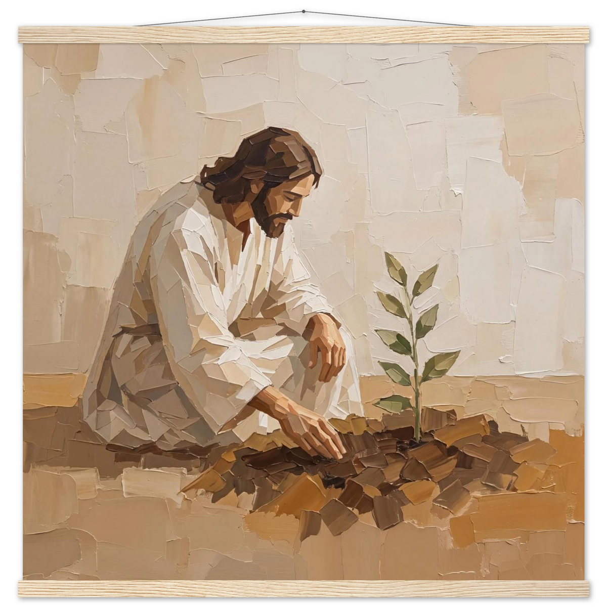 First Seeds: jesus, faith and botanical. Fine art poster with wooden hanger by The Light Stays.