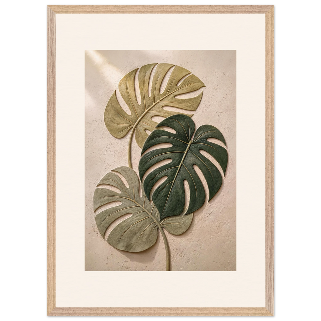 Stone Monstera, botanical and nature. Archival framed fine art print shown framed.