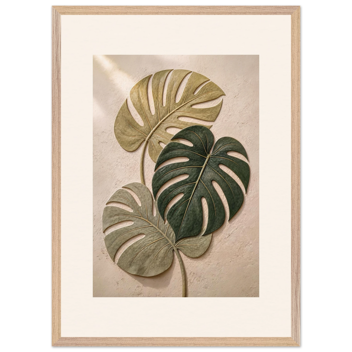 Stone Monstera, botanical and nature. Archival framed fine art print shown framed.