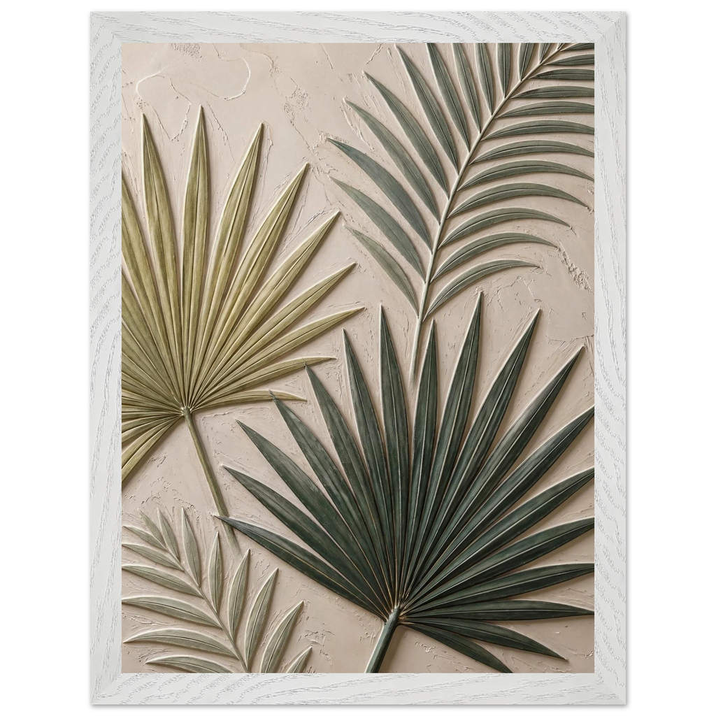 Carved Fronds: impasto, leaves and sand tones. Museum-quality framed fine art print.