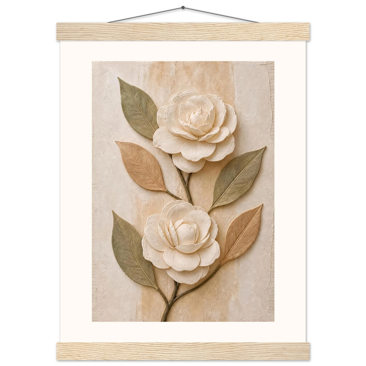 Carved Camellia: flowers and botanical. Fine art poster.