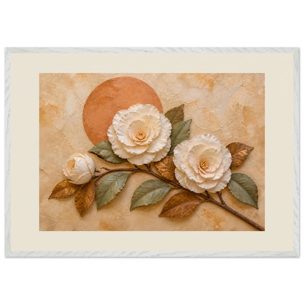 Camellia Eclipse: flowers and botanical. Museum-quality framed fine art print.