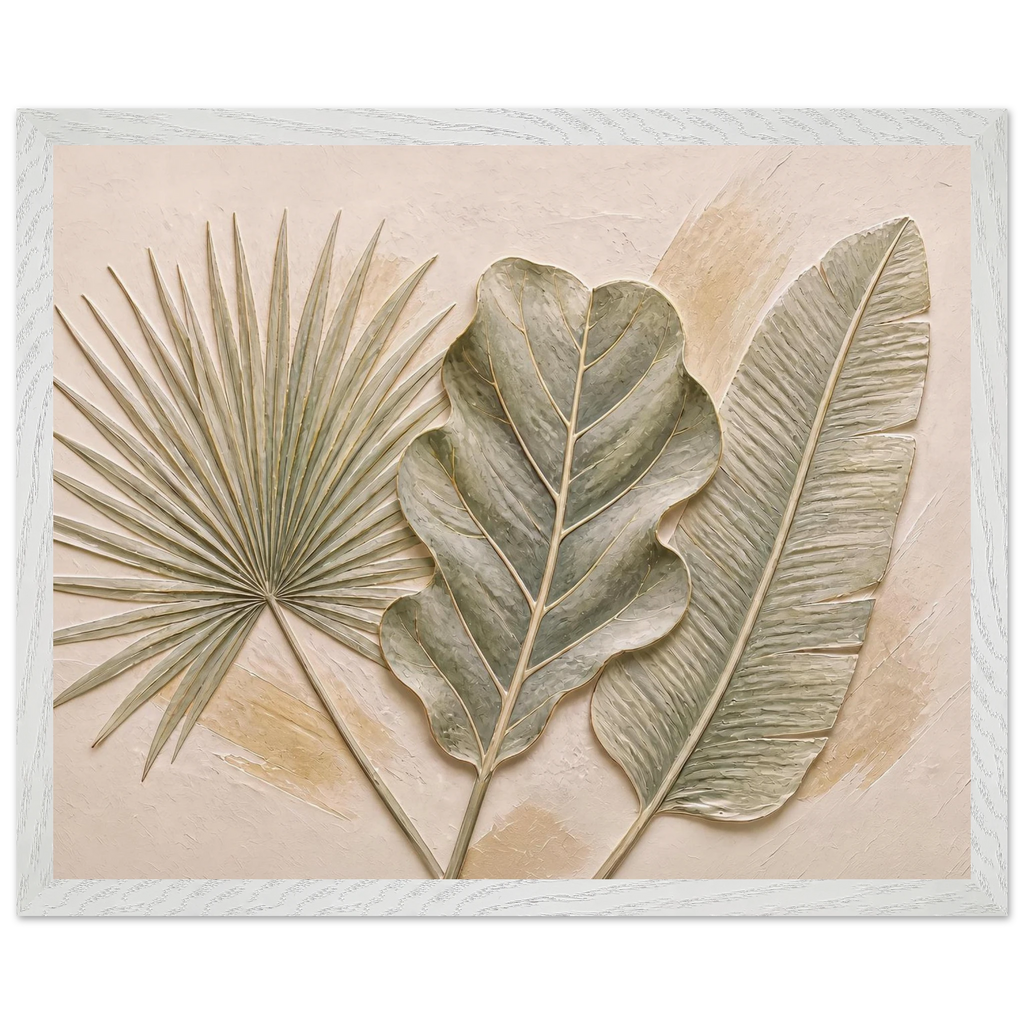 Three Leaves: botanical and nature. Framed fine art print, alternate frame and size.