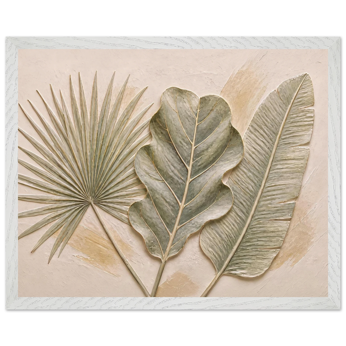 Three Leaves: botanical and nature. Framed fine art print, alternate frame and size.