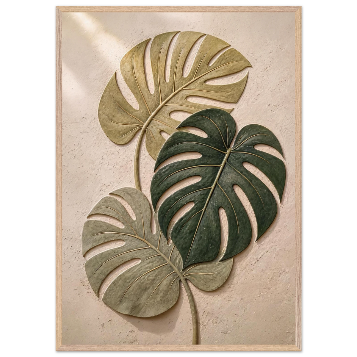 Stone Monstera: botanical and nature. Framed fine art print, alternate frame and size.