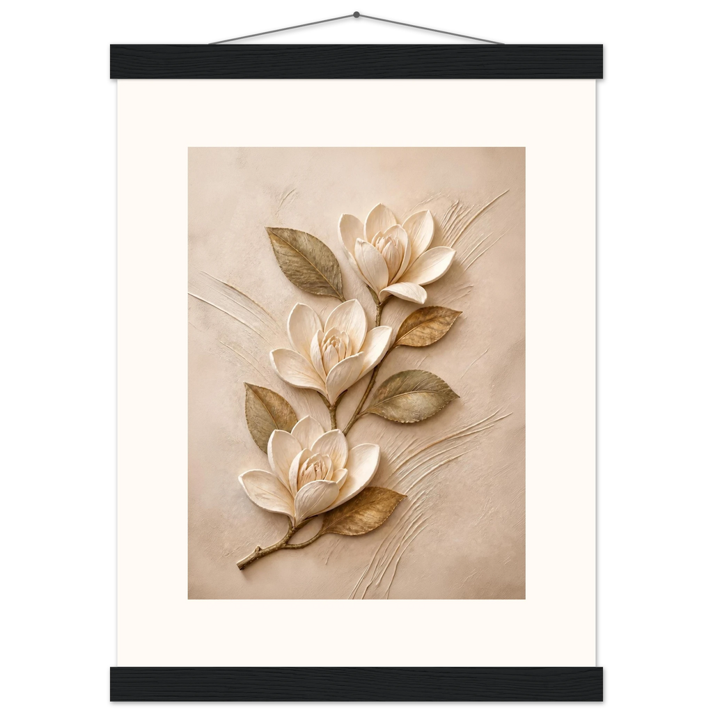 Magnolia Ascent: flowers and botanical. Museum-quality fine art poster.