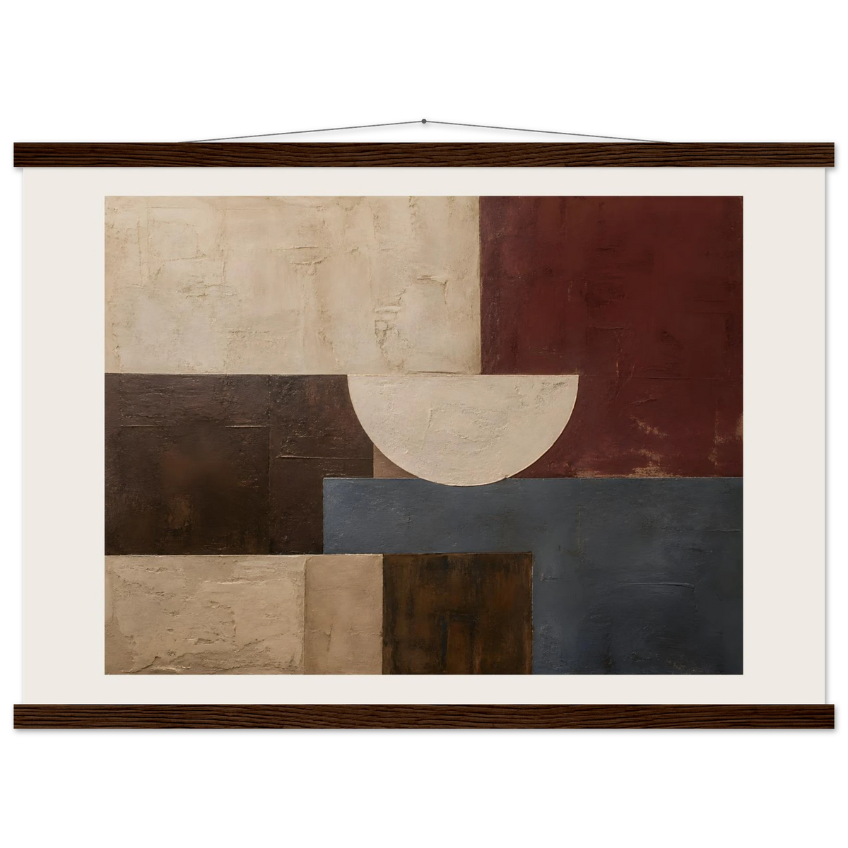 Ruby Blocks: geometric abstract, red and texture. Museum-quality fine art poster.