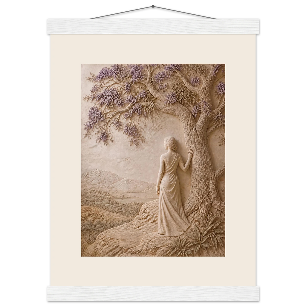 Old Friend, impasto, figure and companion tree. Archival fine art poster shown framed.