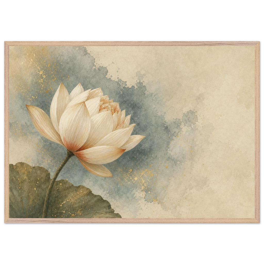 First Lotus Light: flowers and botanical. Framed fine art print, alternate frame and size.